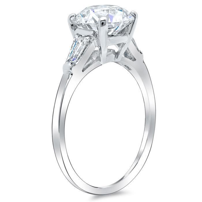 Round Three Stone Engagement Ring with Baguettes Diamond Accented Engagement Rings deBebians 