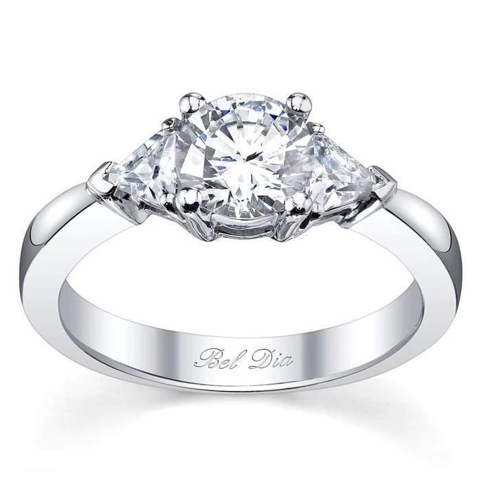 Three Stone Engagement Ring with Trillions Diamond Accented Engagement Rings deBebians 