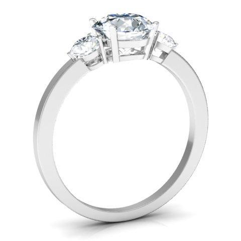 Round Three Stone Ring Diamond Accented Engagement Rings deBebians 