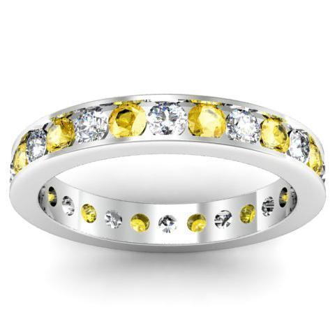 Round Yellow Sapphire and Diamond Eternity Band in Channel Setting Gemstone Eternity Rings deBebians 
