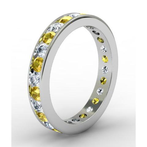 Round Yellow Sapphire and Diamond Eternity Band in Channel Setting Gemstone Eternity Rings deBebians 