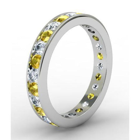 Round Yellow Sapphire and Diamond Eternity Ring in Channel Setting Gemstone Eternity Rings deBebians 