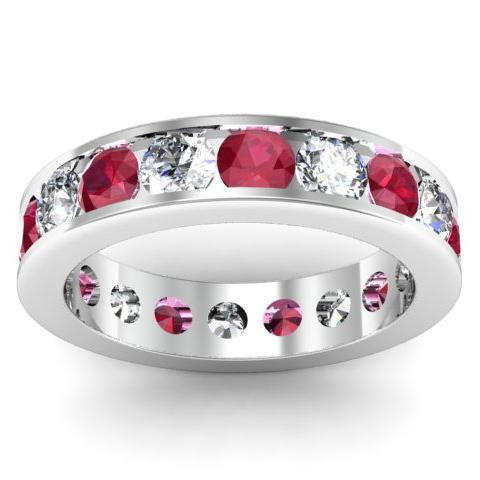 Ruby and Diamond Gemstone Eternity Band in Channel Setting Gemstone Eternity Rings deBebians 