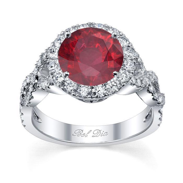 Ruby Halo with Twisted Shank Ruby Engagement Rings deBebians 