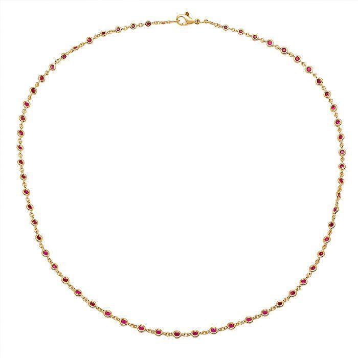 Ruby Station Necklace in Yellow Gold Gemstone Station Necklaces deBebians 