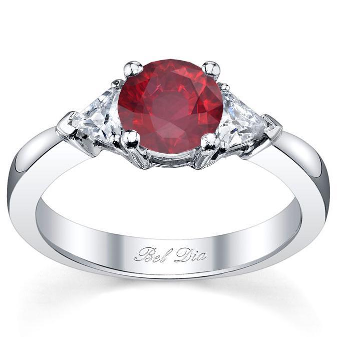 Ruby Three Stone Ring with Trillions Ruby Engagement Rings deBebians 