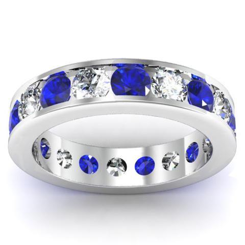 Sapphire and Diamond Round Gemstone Eternity Band in Channel Setting Gemstone Eternity Rings deBebians 