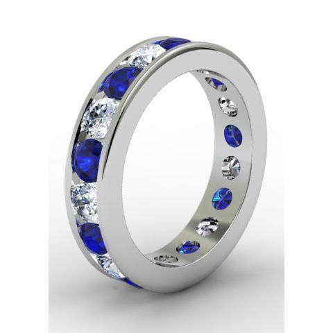 Sapphire and Diamond Round Gemstone Eternity Band in Channel Setting Gemstone Eternity Rings deBebians 