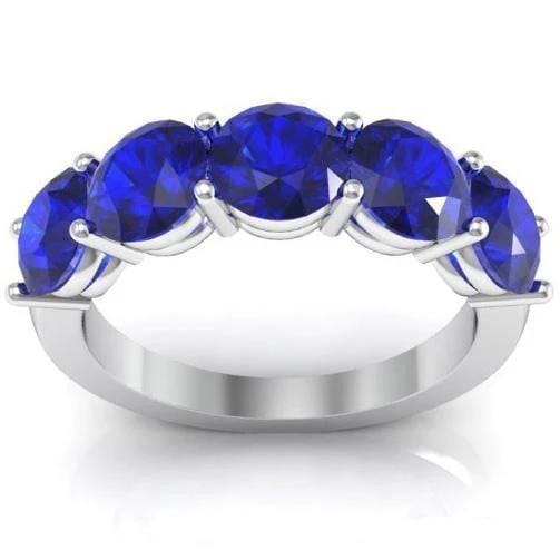 3.00cttw Shared Prong Blue Sapphire Five Stone Ring Five Stone Rings deBebians 