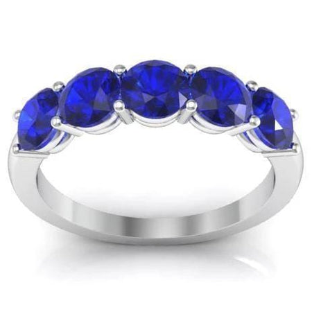 1.50cttw Shared Prong Blue Sapphire Five Stone Ring Five Stone Rings deBebians 