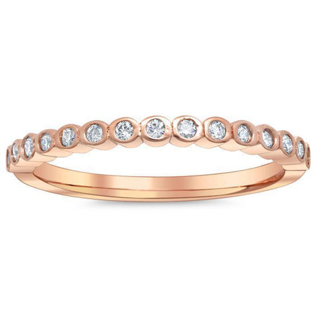 Diamond Bezel Thin Wedding Ring, 14kt Rose Gold Ready-To-Ship deBebians 