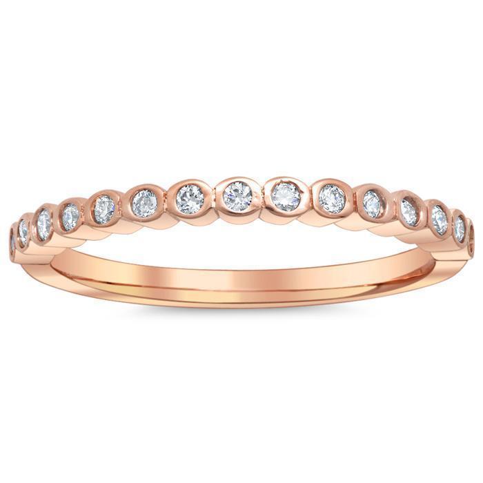 Diamond Bezel Thin Wedding Ring, 14kt Rose Gold Ready-To-Ship deBebians 