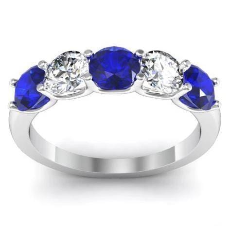 1.50cttw U Prong Blue Sapphire and Diamond Five Stone Band Five Stone Rings deBebians 