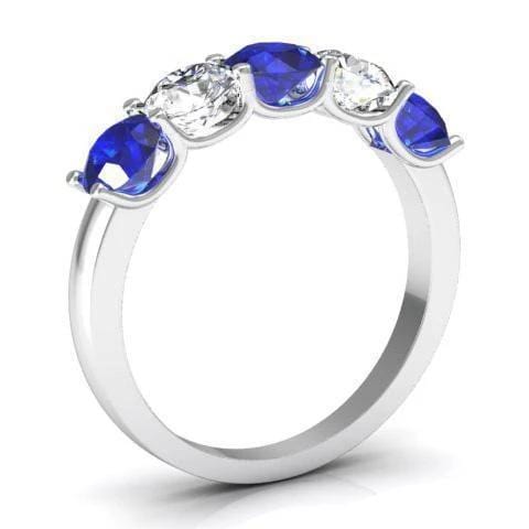 1.50cttw U Prong Blue Sapphire and Diamond Five Stone Band Five Stone Rings deBebians 