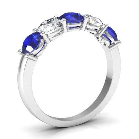 1.50cttw Shared Prong Blue Sapphire and Diamond Five Stone Ring Five Stone Rings deBebians 