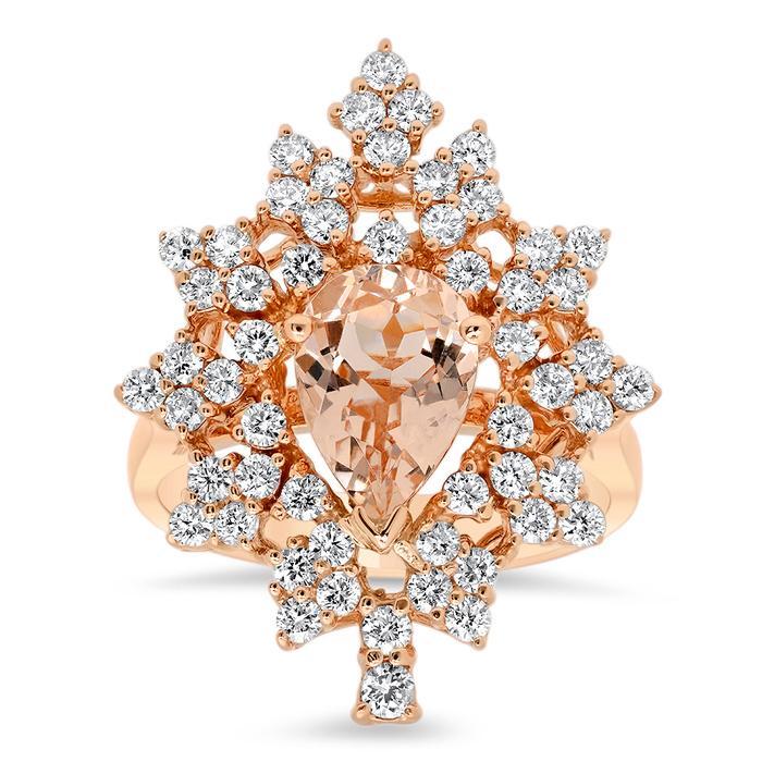 Snowflake Halo Engagement Ring for Pear Morganite Rose Gold & Morganite Engagement Rings deBebians 