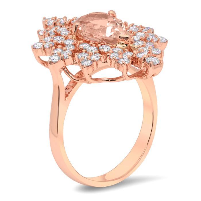 Snowflake Halo Engagement Ring for Pear Morganite Rose Gold & Morganite Engagement Rings deBebians 