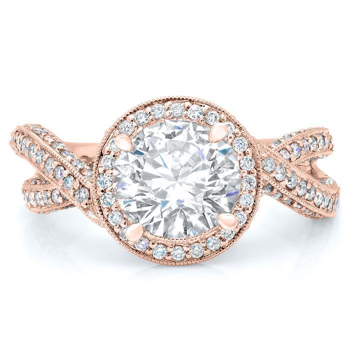 Split Shank Halo Engagement Ring with Mobius Twist - Shown in Rose Gold