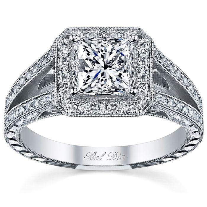 Split Shank Halo Setting Princess Cut Halo Engagement Rings deBebians 