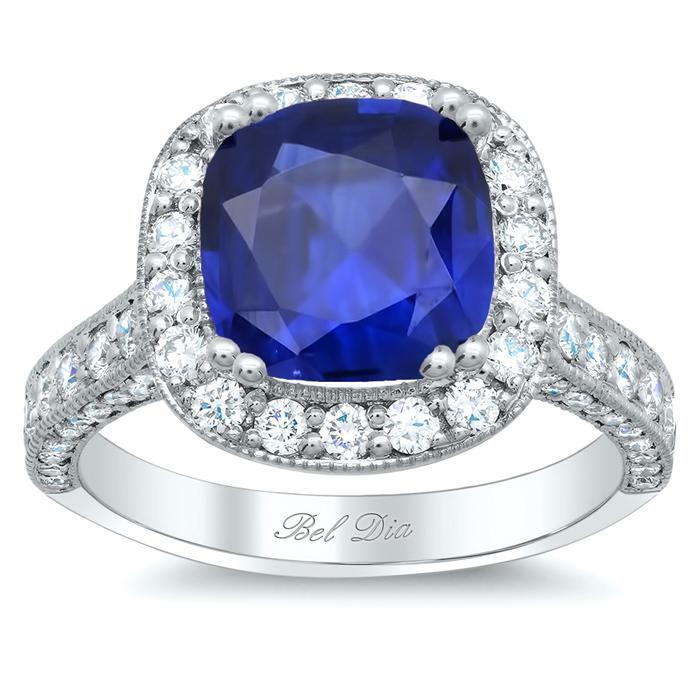 Square Halo Setting with Milgrain for Blue Sapphire Sapphire Engagement Rings deBebians 