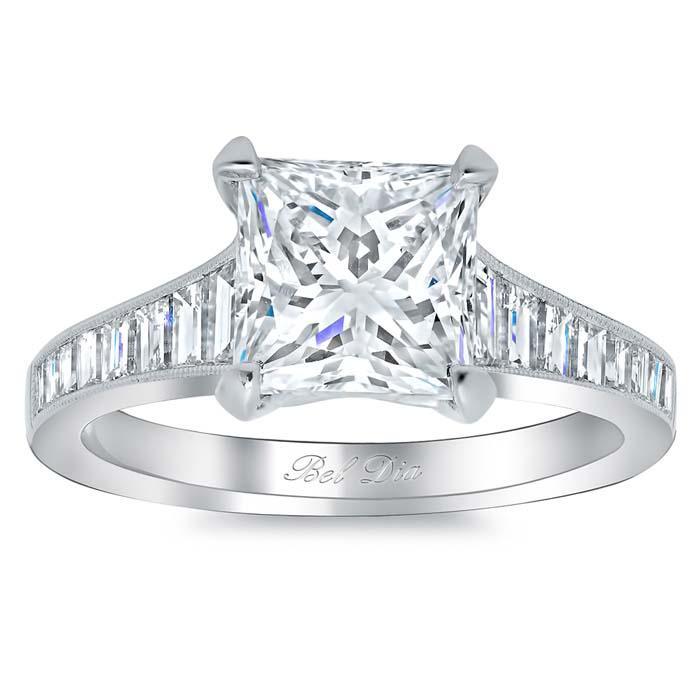 Step Cut Engagement Ring Setting with Baguettes Diamond Accented Engagement Rings deBebians 