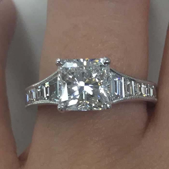 Step Cut Engagement Ring Setting with Baguettes Diamond Accented Engagement Rings deBebians 