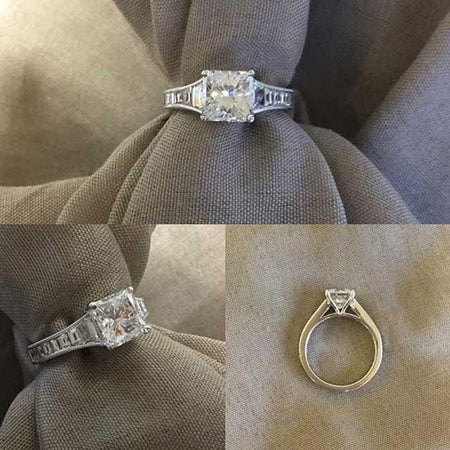 Step Cut Engagement Ring Setting with Baguettes Diamond Accented Engagement Rings deBebians 