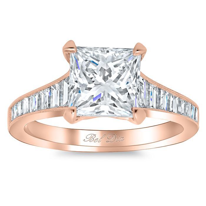 Step Cut Engagement Ring Setting with Baguettes Diamond Accented Engagement Rings deBebians 