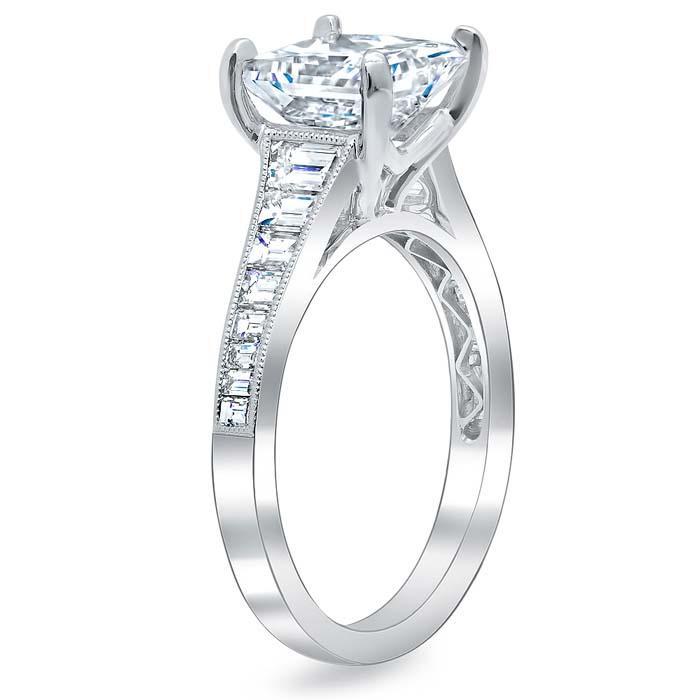 Round Diamond Engagement Ring Platinum Chanel Baguette Setting Sz 6