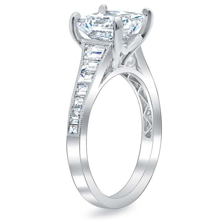 Step Cut Engagement Ring Setting with Baguettes Diamond Accented Engagement Rings deBebians 