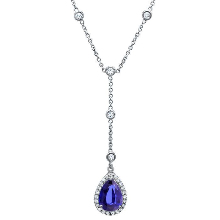 Tanzanite Pear Drop Halo Necklace Diamond Necklaces deBebians 