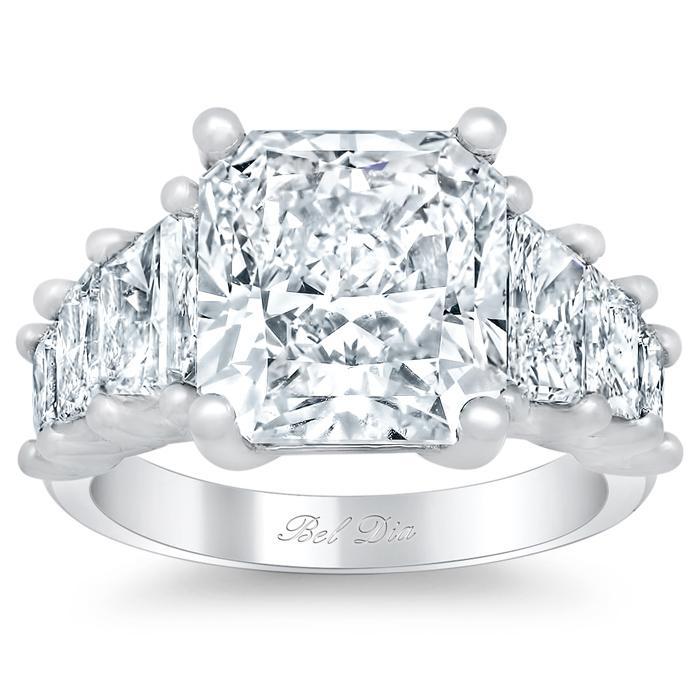 Tapered Radiant Engagement Ring with Trapezoids Diamond Accented Engagement Rings deBebians 