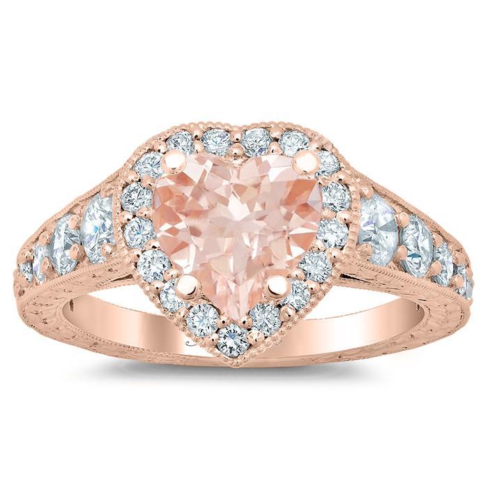 Tapered Rose Gold Heart Morganite Halo Engagement Ring Rose Gold & Morganite Engagement Rings deBebians 