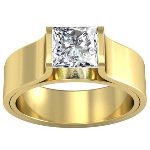 Tension Set Flat Princess Diamond Engagement Ring 14K White Gold / Bubble / Round Prongs
