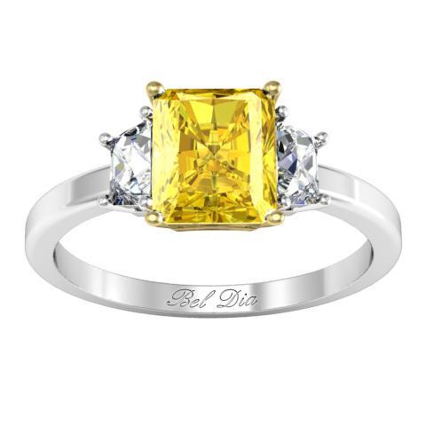 Three Stone Radiant Yellow Diamond Engagement Ring Yellow Diamond Engagement Rings deBebians 