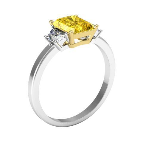 Three Stone Radiant Yellow Diamond Engagement Ring Yellow Diamond Engagement Rings deBebians 