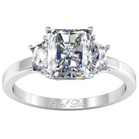 Trapezoid Three Stone Engagement Ring for Radiant Diamond Diamond Accented Engagement Rings deBebians 