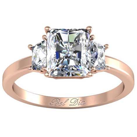 Trapezoid Three Stone Engagement Ring for Radiant Diamond Diamond Accented Engagement Rings deBebians 