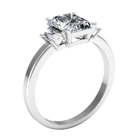 Trapezoid Three Stone Engagement Ring for Radiant Diamond Diamond Accented Engagement Rings deBebians 