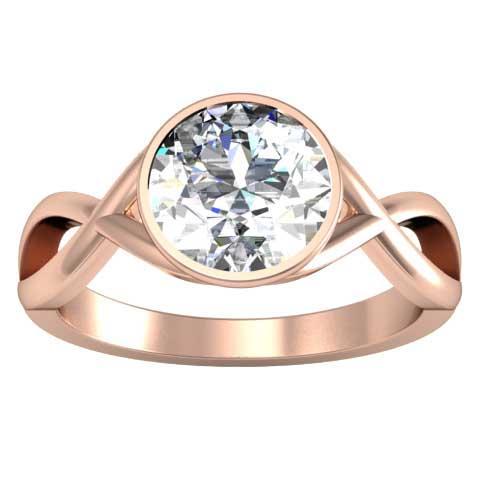 Full Bezel Setting Round Diamond Side Stone Engagement Ring