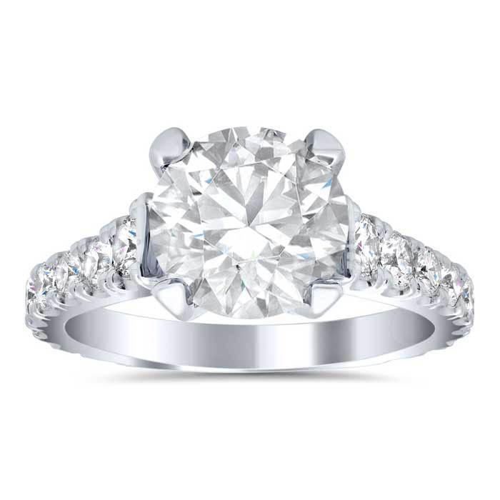 U-Pave Diamond Accented Engagement Ring with Pave Bridge and Prongs Diamond Accented Engagement Rings deBebians 