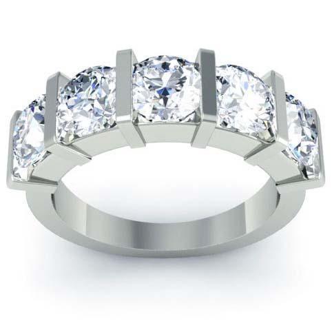 3.00cttw Bar Set Round Cut GIA Certified Diamond Five Stone Ring Five Stone Rings deBebians 