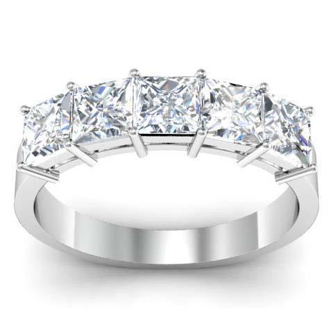 2.00cttw Shared Prong Princess Cut GIA Certified Diamond Five Stone Ring Five Stone Rings deBebians 