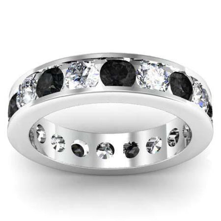 White and Black Diamond Round Gemstone Eternity Band in Channel Setting Gemstone Eternity Rings deBebians 