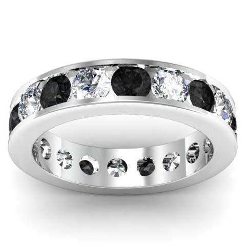 White and Black Diamond Round Gemstone Eternity Ring in Channel Setting Gemstone Eternity Rings deBebians 