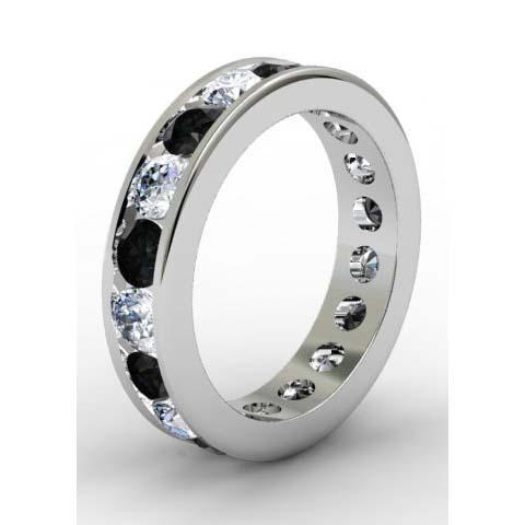 White and Black Diamond Round Gemstone Eternity Ring in Channel Setting Gemstone Eternity Rings deBebians 