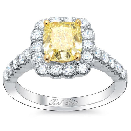 Yellow Diamond Cushion Halo Engagement Ring Yellow Diamond Engagement Rings deBebians 