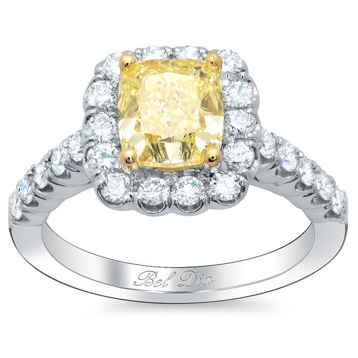Yellow Diamond Cushion Halo Engagement Ring Yellow Diamond Engagement Rings deBebians 