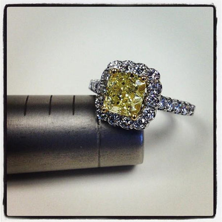 Yellow Diamond Cushion Halo Engagement Ring Yellow Diamond Engagement Rings deBebians 