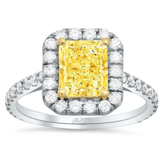 Yellow Diamond Halo Engagement Ring for Radiant Cut Yellow Diamond Engagement Rings deBebians 